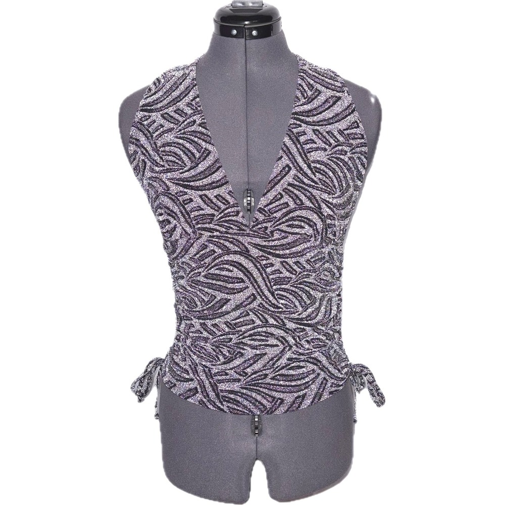 Y2K Metallic Halter Top Silver Black Swirl B-35 W-28 S/M Vintage NWT